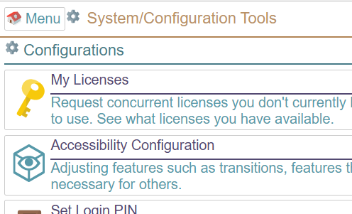 Configurations Menu